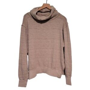 Free People We The Free Taupe Cowl Neck Distressed Boho Sweater Size Medium